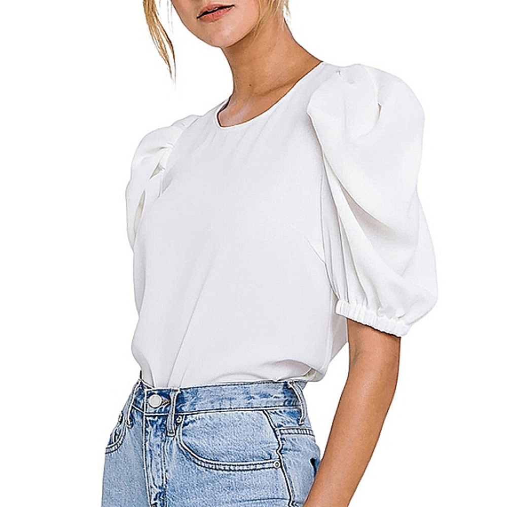 ENGLISH FACTORY Pleated Puff Sleeve Poplin Blouse Top NWT